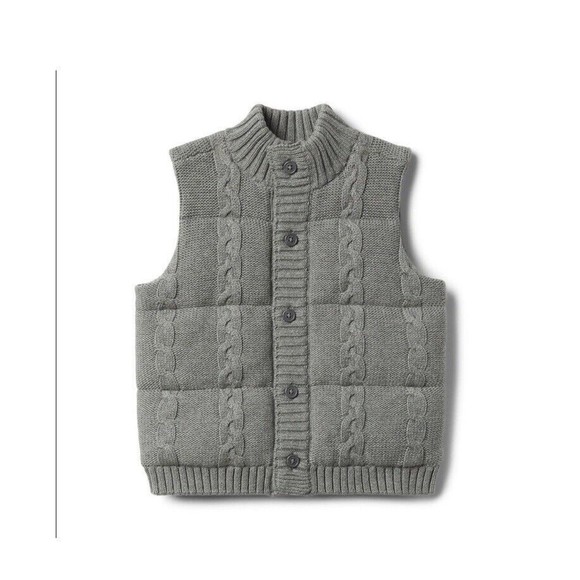 Janie and Jack Boys Cable Knit Puffer Vest Size 2T Gray Button Up Preppy Quilted